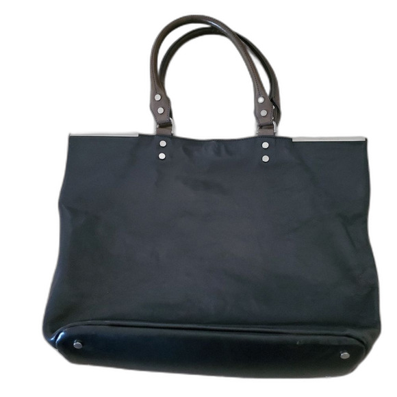 Kenneth Cole Large Tote Shoulder Bag Women's Black Green Leather Silver Hardware - Picture 4 of 15